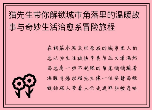 猫先生带你解锁城市角落里的温暖故事与奇妙生活治愈系冒险旅程 猫先生带你解锁城市角落里的温暖故事与奇妙生活治愈系冒险旅程